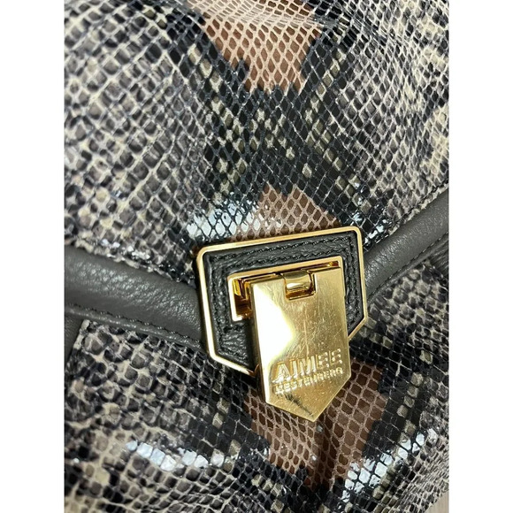 Aimee Kestenberg Leather Snakeskin Print Shoulder Bag Purse Gray 12X15 Gold Tone - Picture 3 of 16